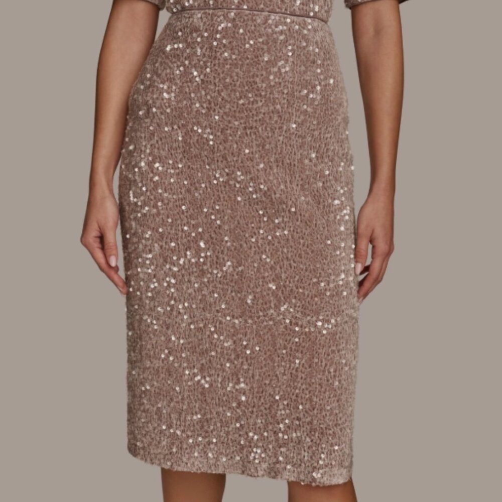 NWT Donna Karan New York Embellished Sequin Midi Skirt Beige/Cream Extra Small